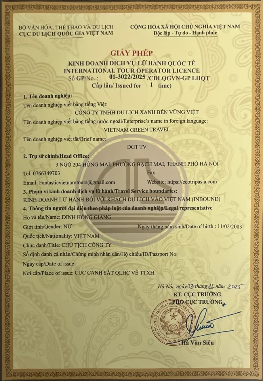 International tour operator license details page scan